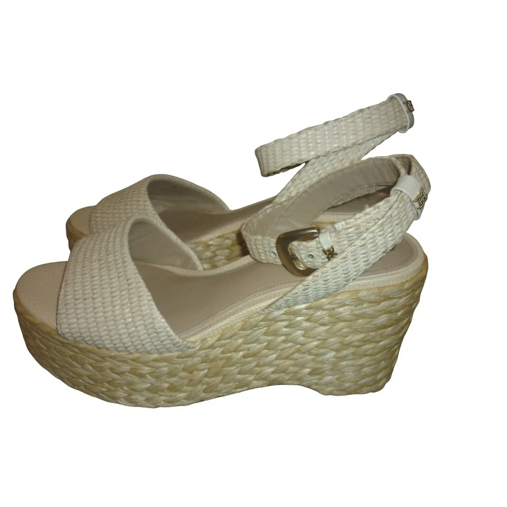 NWOB Sam Edelman‎ Ivory Woven Raffia Platform Wedge Sandals Size 11 Ankle Strap